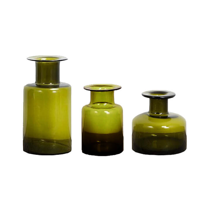 Vintage Apothecary Bottle Vase – Olive Green – Assorted Sizes