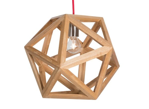Rubix Pendant Chandelier – Natural Timber with Red Cord – 37cmW x 31cmH