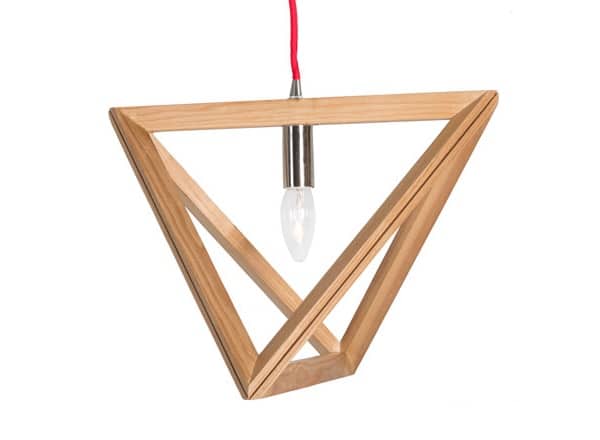Tri Pendant Chandelier – Natural Timber with Red Cord – 27cmW x 39cmH