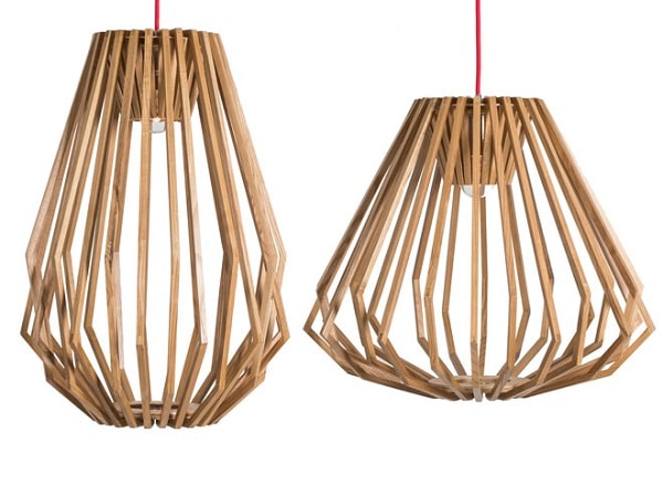 Whisk Pendant Light – Natural Timber with Red Cord – Set of Two