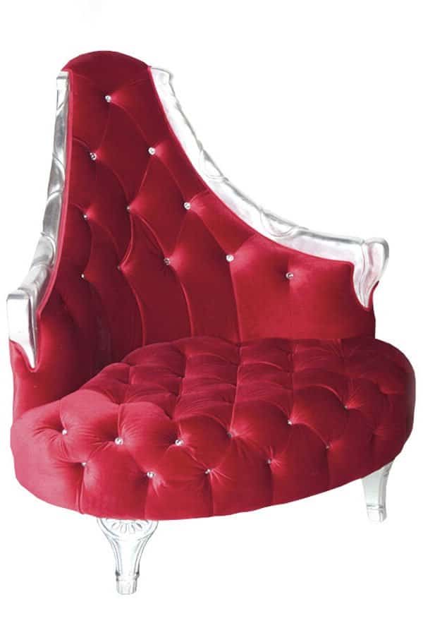 Glam Corner Seat – Burgundy with Silver Trim – 110cmW x 104cmD x 111cmH