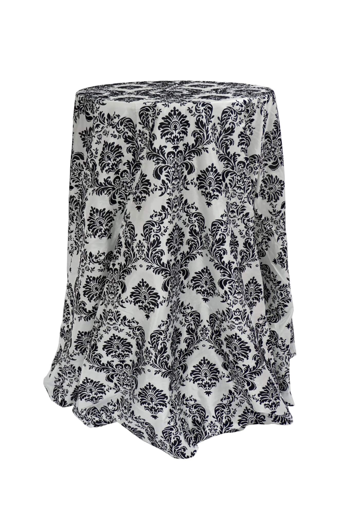Tablecloth – Black and White Flocked Tafetta – Round – 320cmD