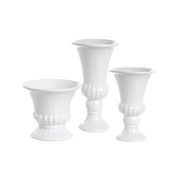 Ceramic Urn Vase – White – Set of Three