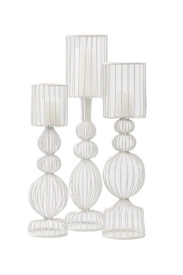 Wire Candlestick – White – Set of Three