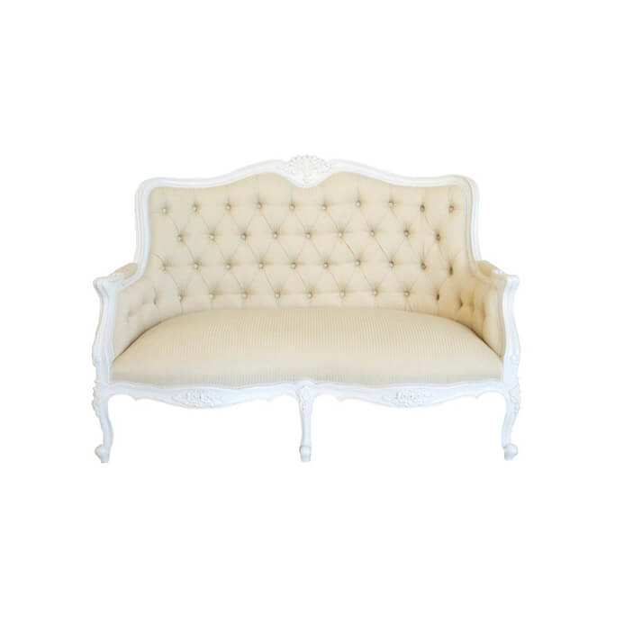 Elysee Two Seater Lounge – Cream – 130cmL x 65cmD x 92cmH