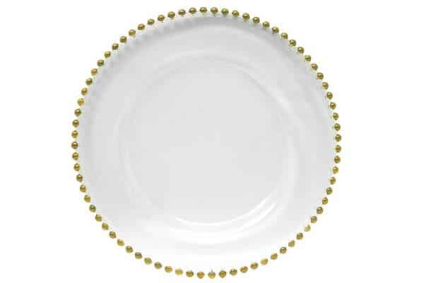Charger Plate – Clear Glass with Small Gold Bead Trim