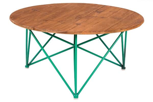 Frankie Round Coffee Table – Mermaid Green with Timber Top – 90cmW x 45cmH