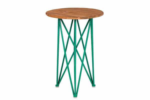 Frankie Round Side Table – Mermaid Green with Timber Top – 45cmW x 65cmH