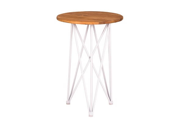 Frankie Round Side Table – White with Timber Top – 45cmW x 65cmH