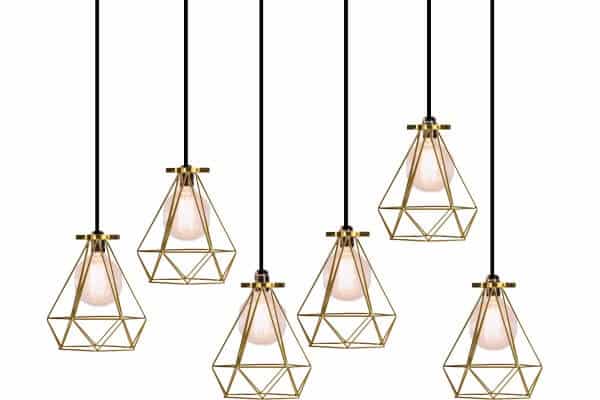 Geometric Pendant Light with Edison Bulb – Gold with Black Cord