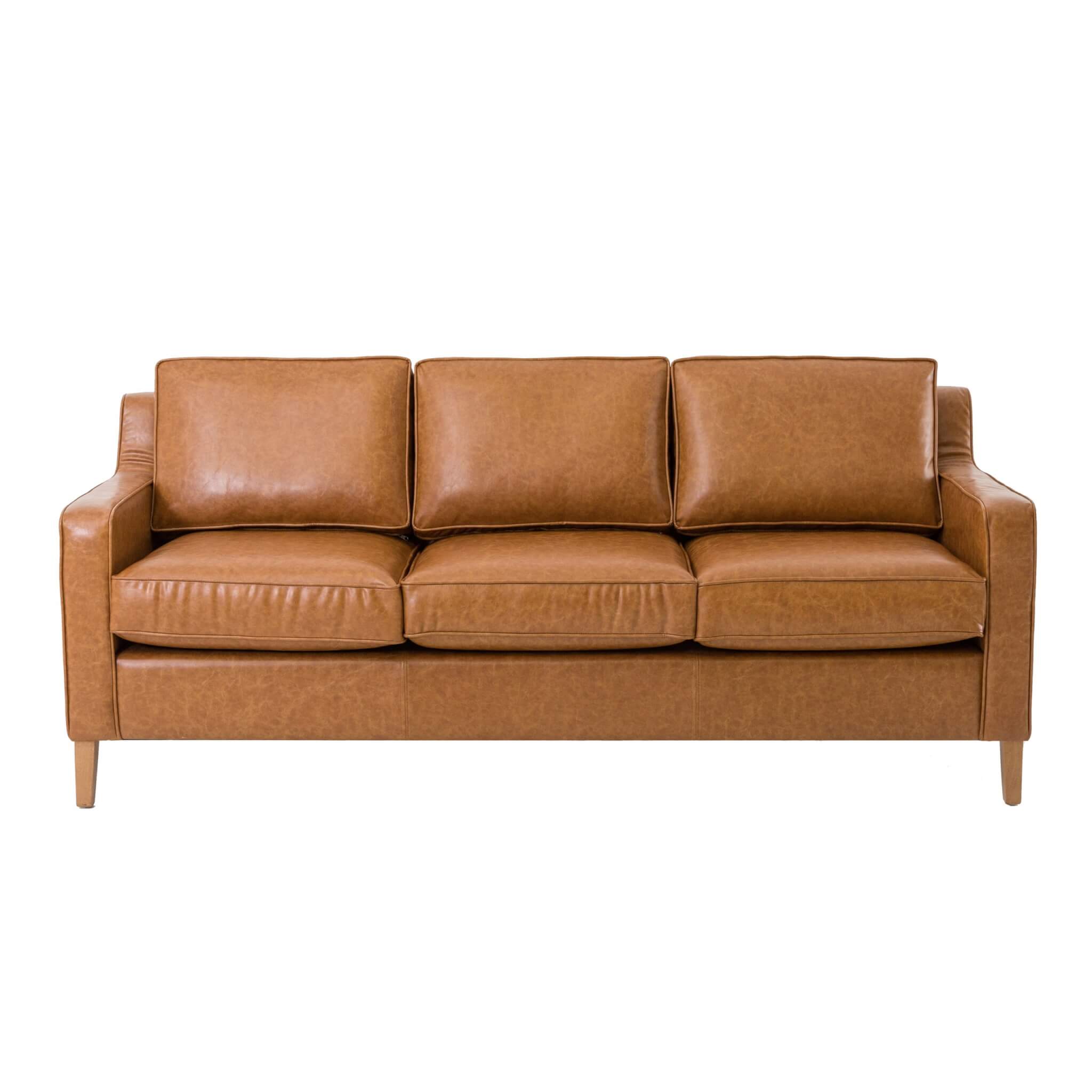 Aston Three Seater Lounge – Tan Leather Look – 205cmL x 85cmW x 82cmH
