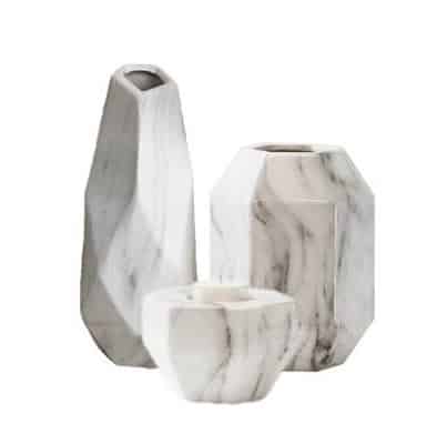 Faux Marble Geometric Vase – Set of Two