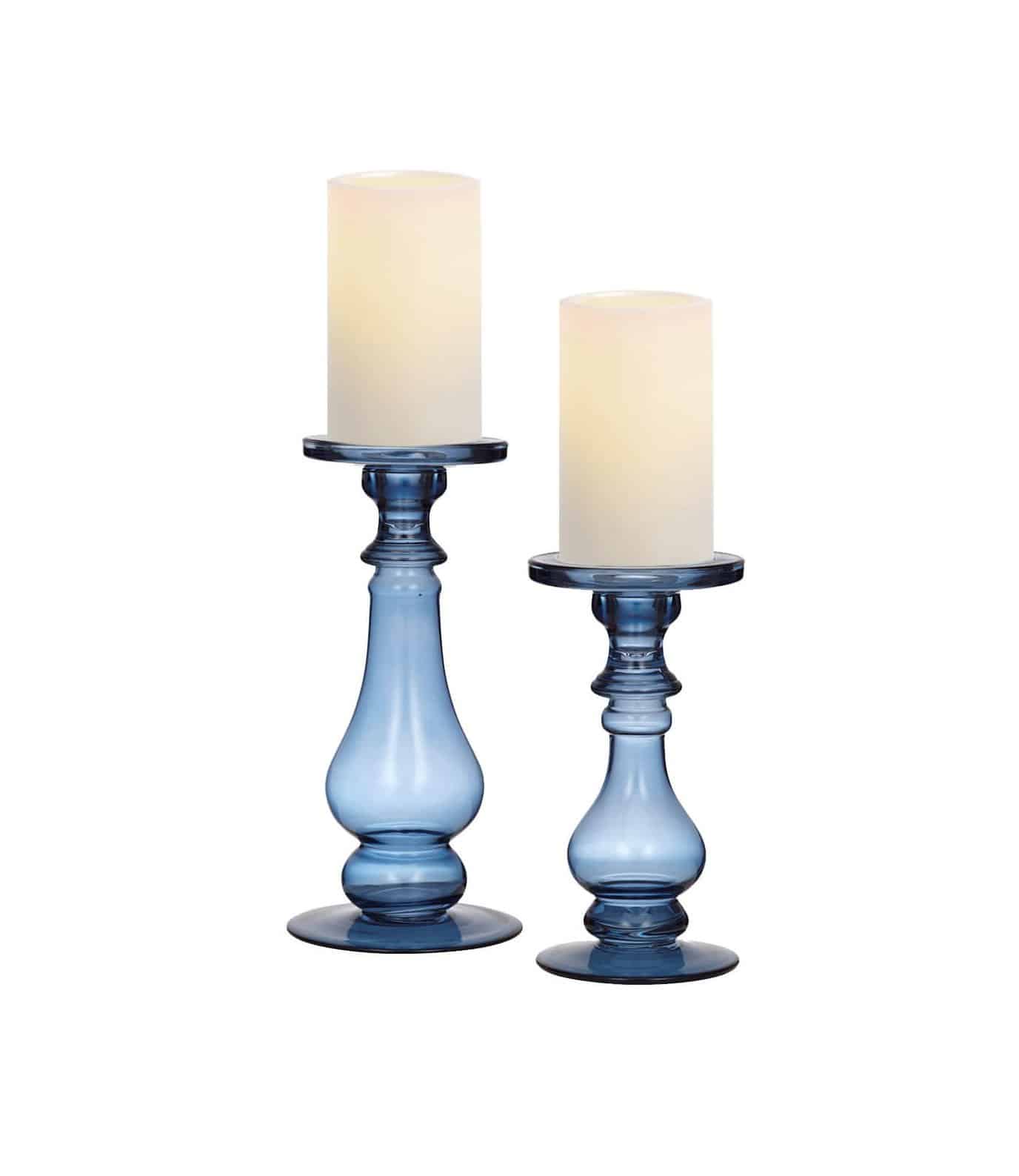 Glass Candlestick – Blue – Set of Two