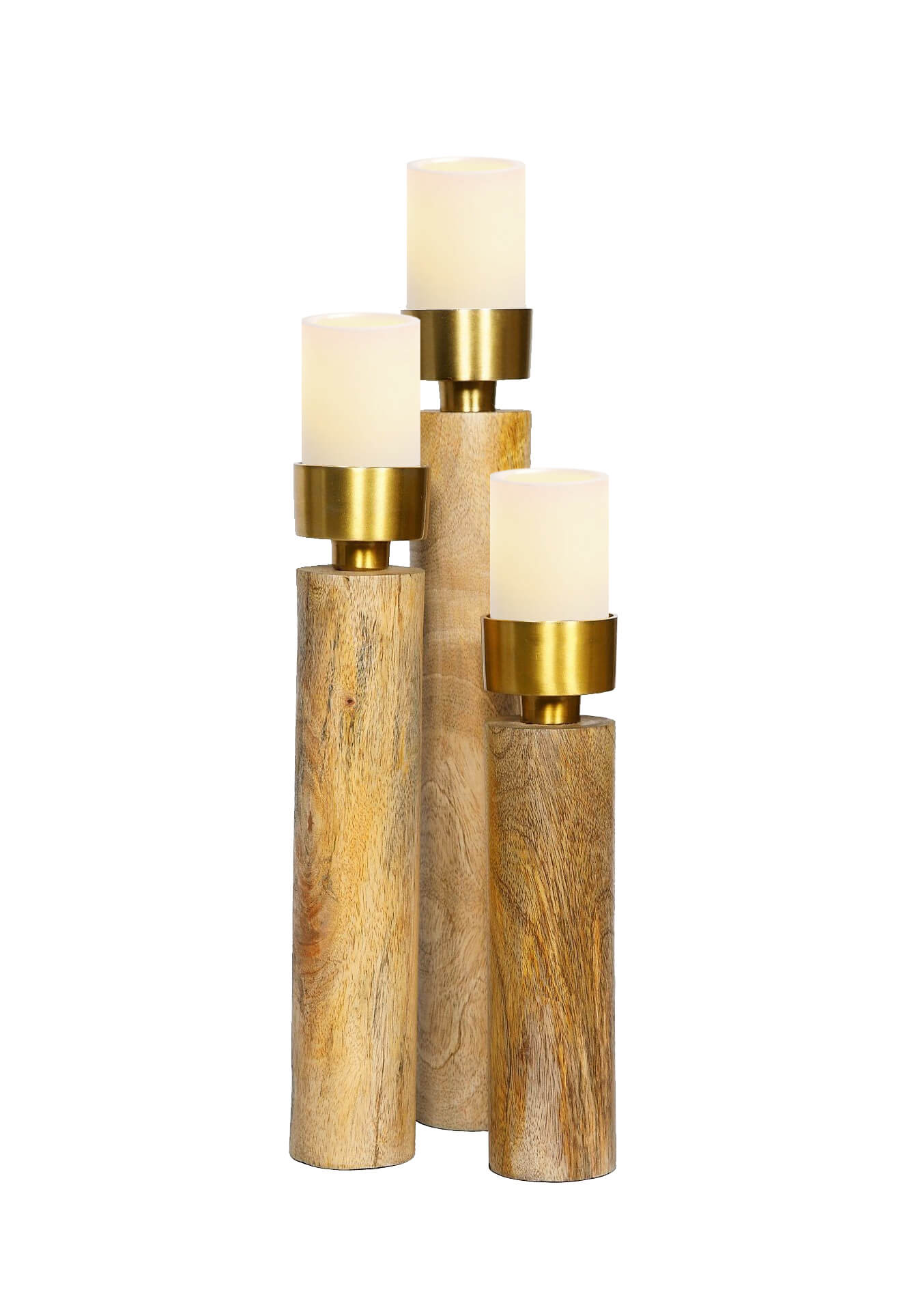 Audrey Candlestick – Timber and Gold – Set of Three