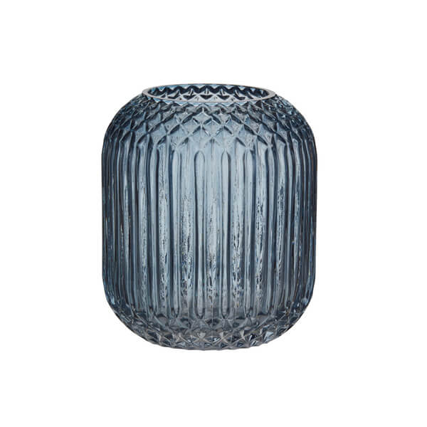 Harmonia Cut Glass Vase – Blue – 15cmD x 17cmH (8cmD Mouth )