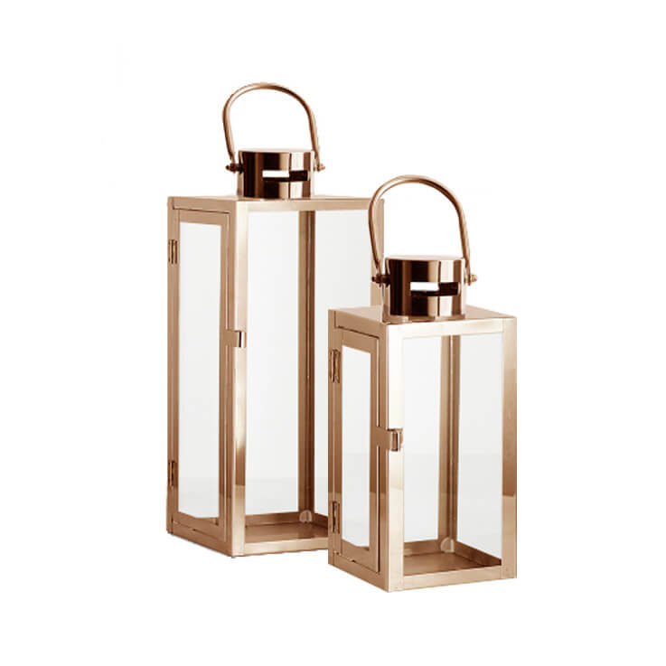 Contemporary Lantern – Rose Gold – Set of Two