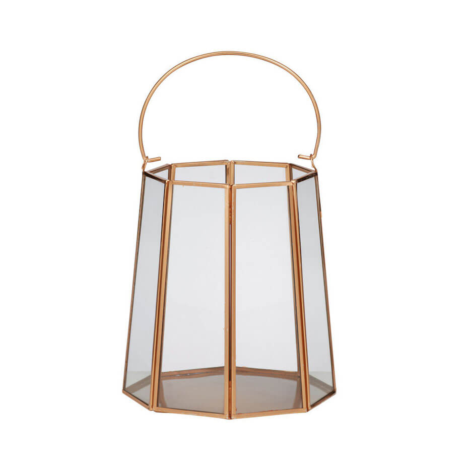 Pearson Lantern – Copper Framed Glass – 21cmD x 23cmH