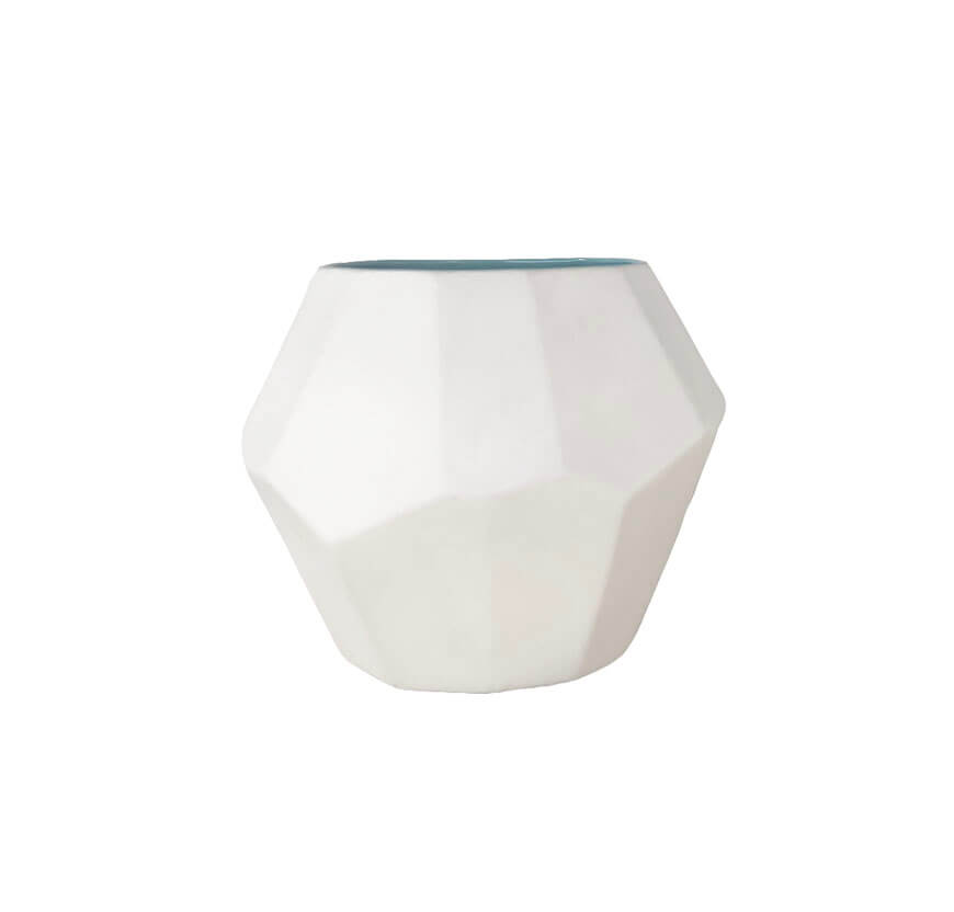 Geometric Vase – White with Teal Interior – Set of Two