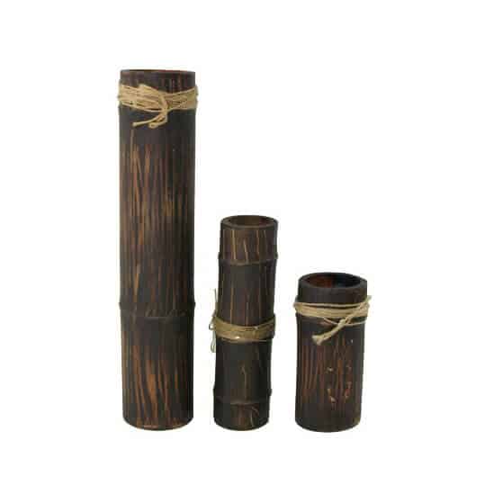 Bamboo Candlestick – Dark Brown – Set of Three