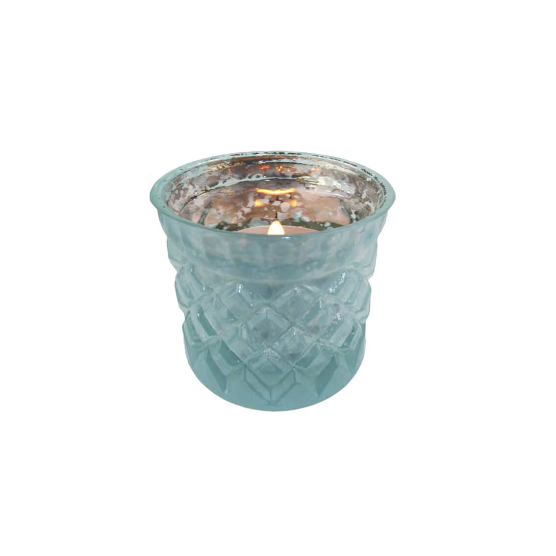 Pale Blue Votive with Silver Interior – Set of Two