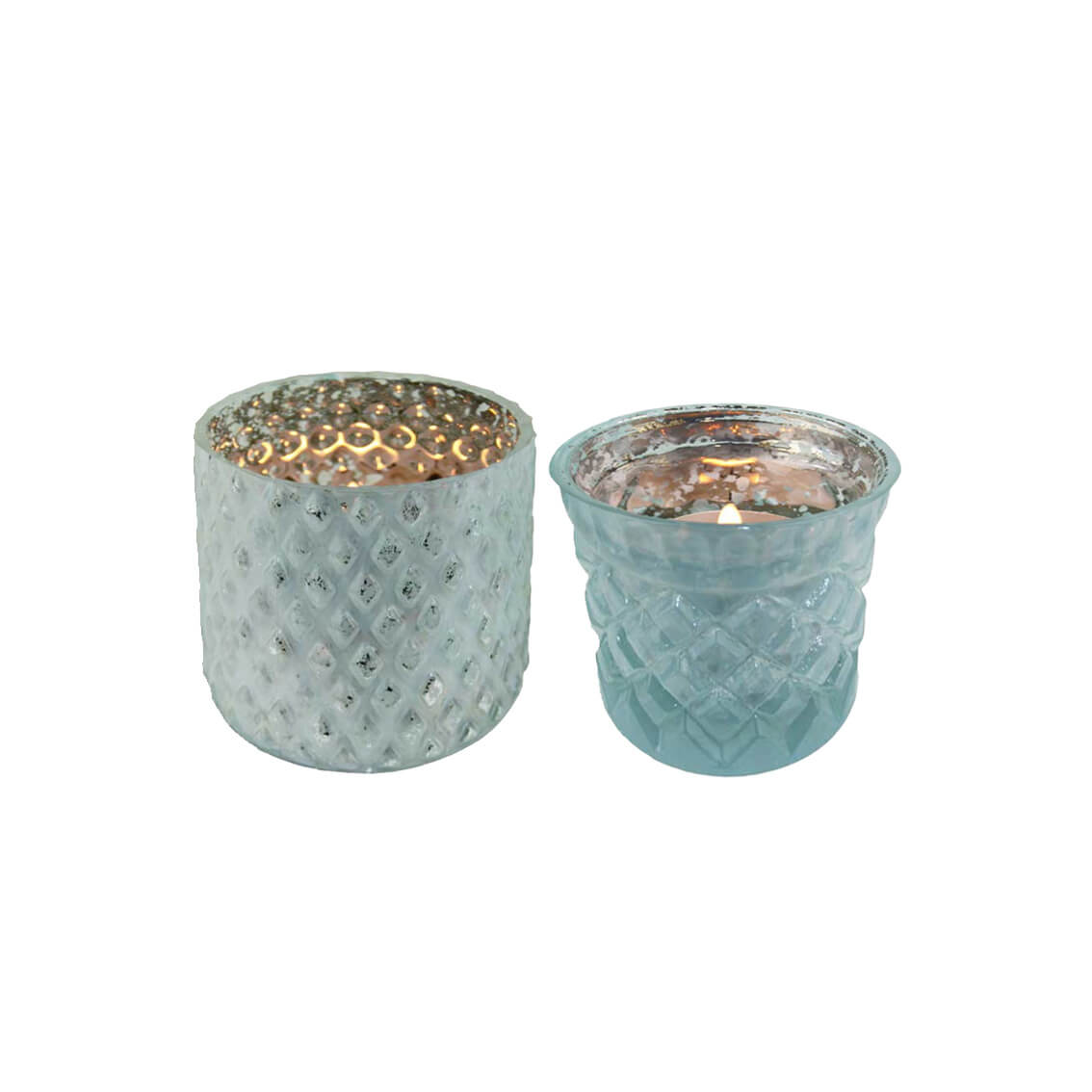Pale Blue Votive with Silver Interior – Set of Two