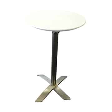Round Bar Table – Chrome with White Top – 60cmW x 112cmH