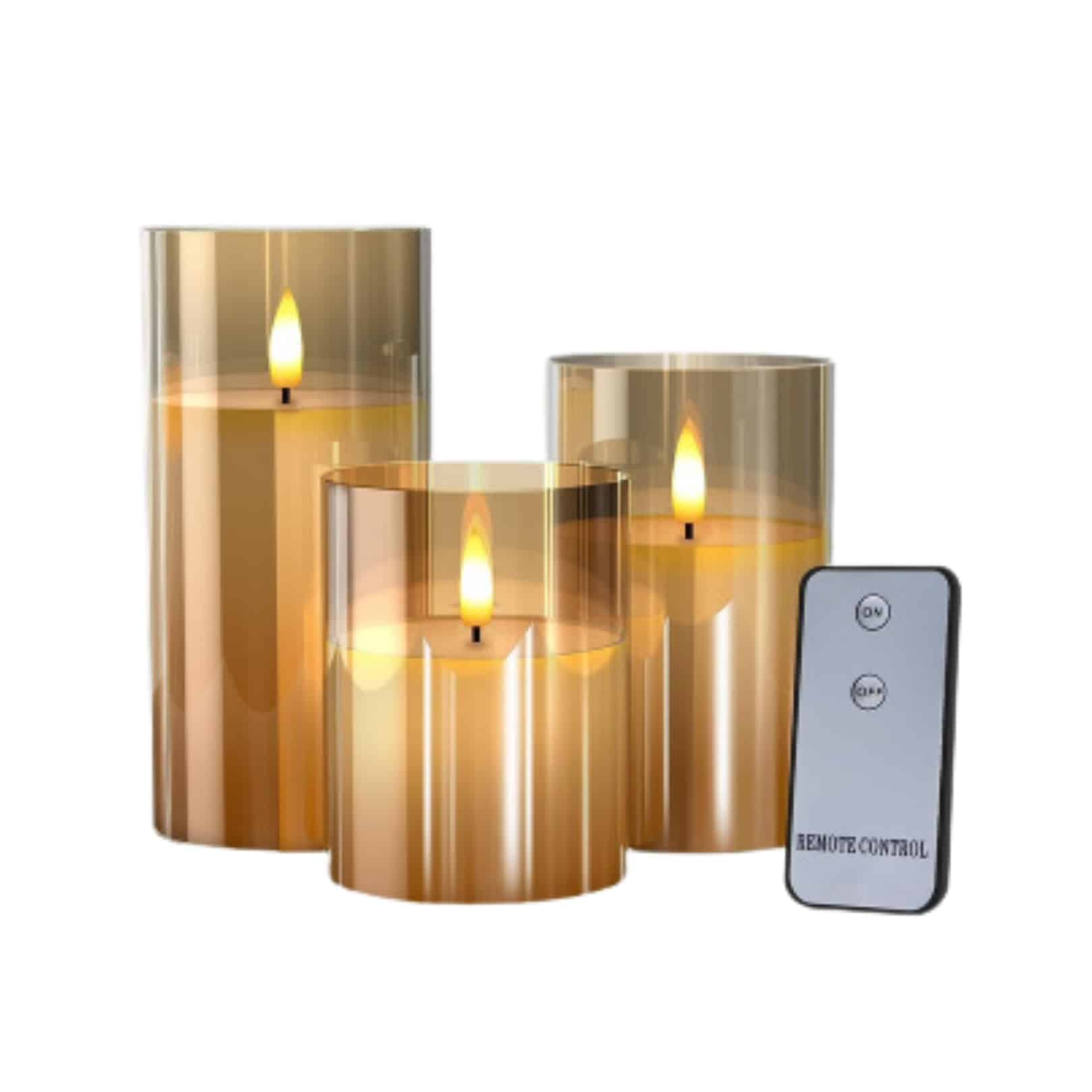 Amber – Gold – LED Candle Set of 3 – 7 cmW x 10/12/15cmH