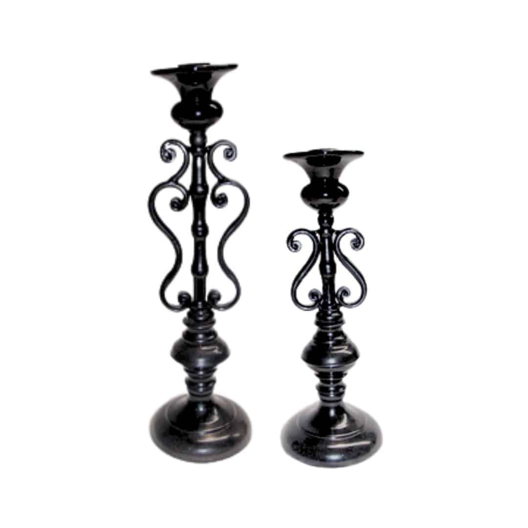 Ornate Crystal Candlestick – Black – Set of Two