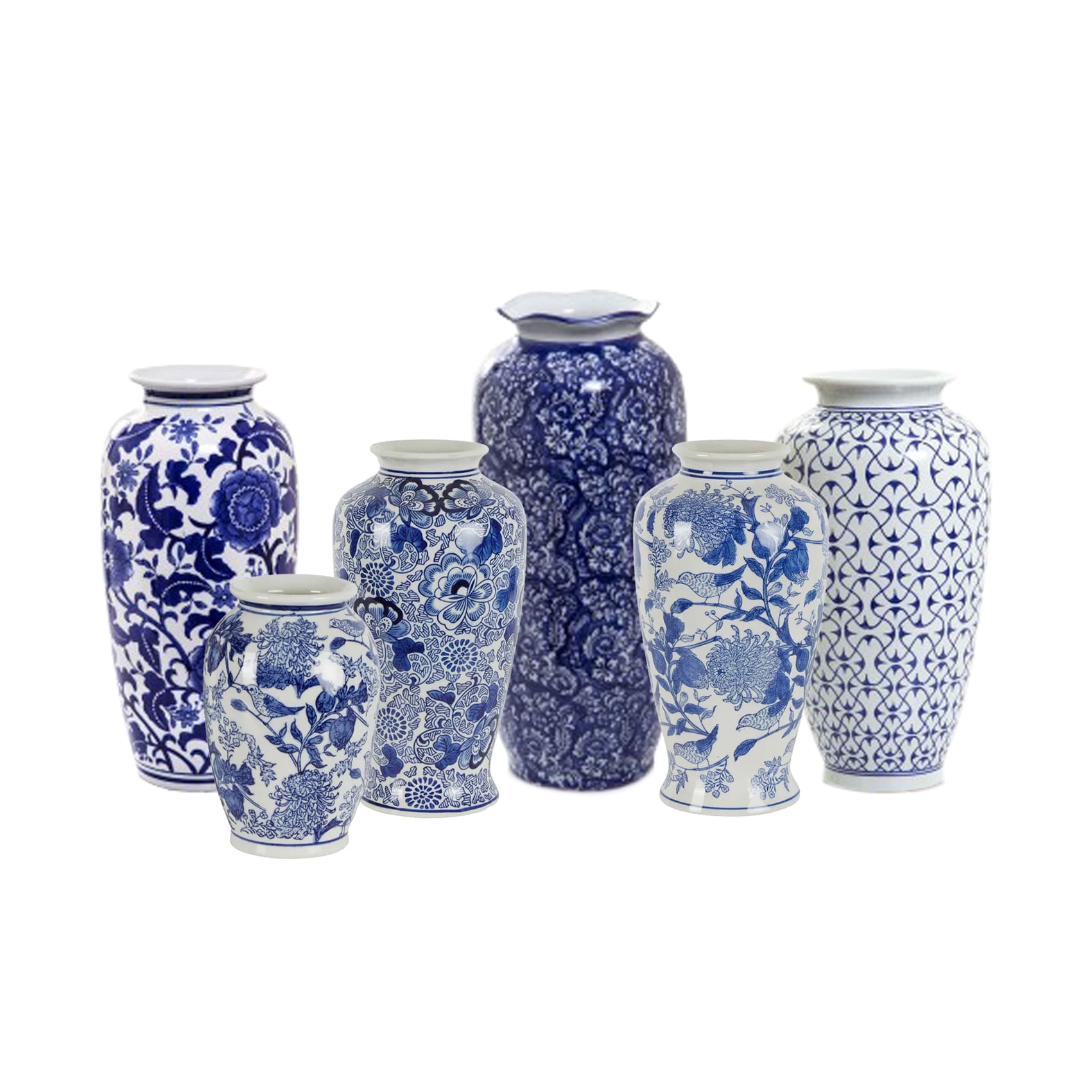 Chinoiserie Urn Vase – Blue and White – Assorted Styles