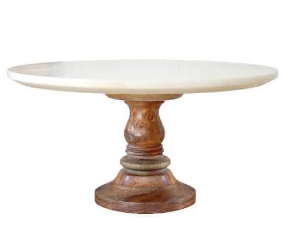 Cake Stand – French Marble and Timber – 30cmW x 16cmH