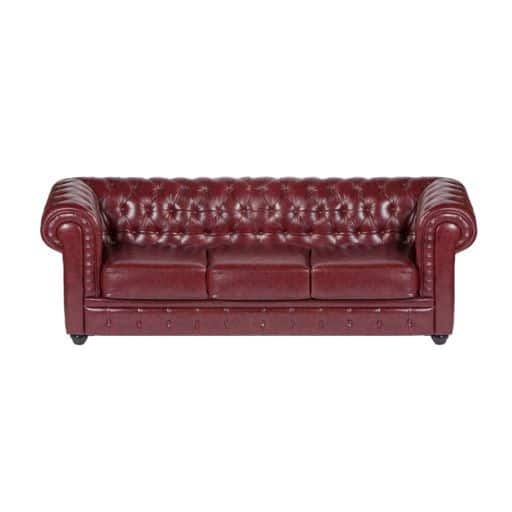Cambridge Chesterfield Three Seater Lounge – Shiraz Leather – 225cmL x 90cmD x 80cmH