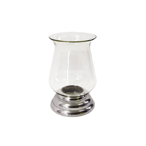 Hurricane Vase with Silver Base – 20cmD x 30cmH