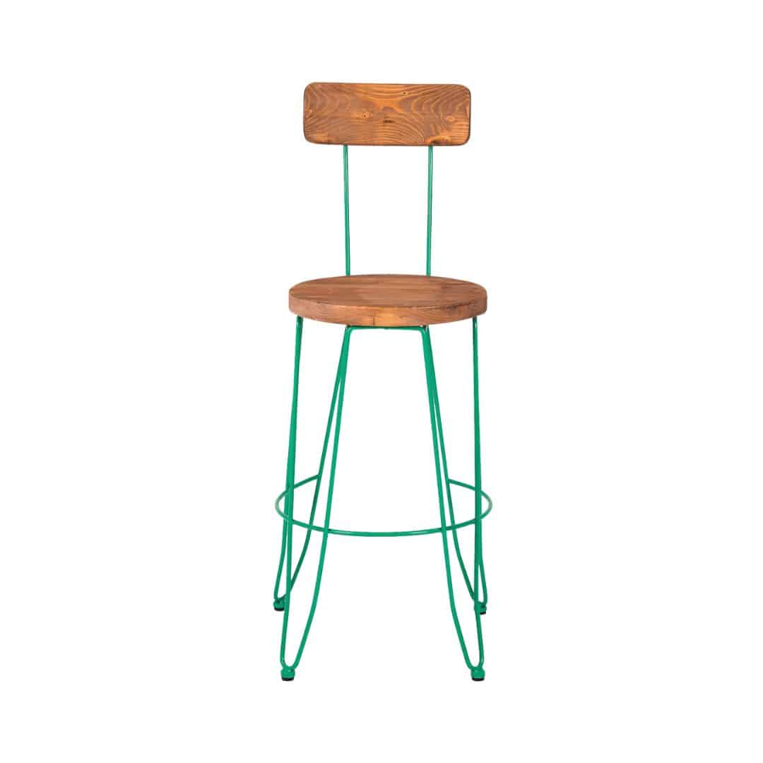 Frankie Bar Stool – Mermaid Green with Timber Seat