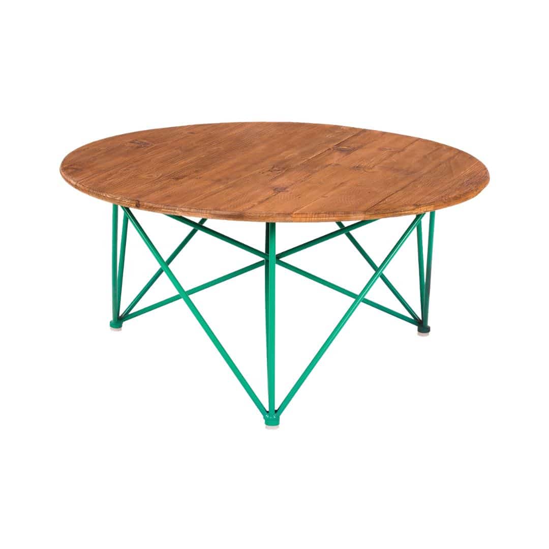 Frankie Round Coffee Table – Mermaid Green with Timber Top