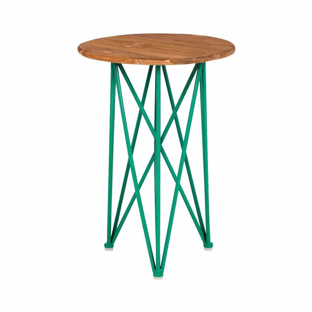 Frankie Round Side Table – Mermaid Green with Timber Top