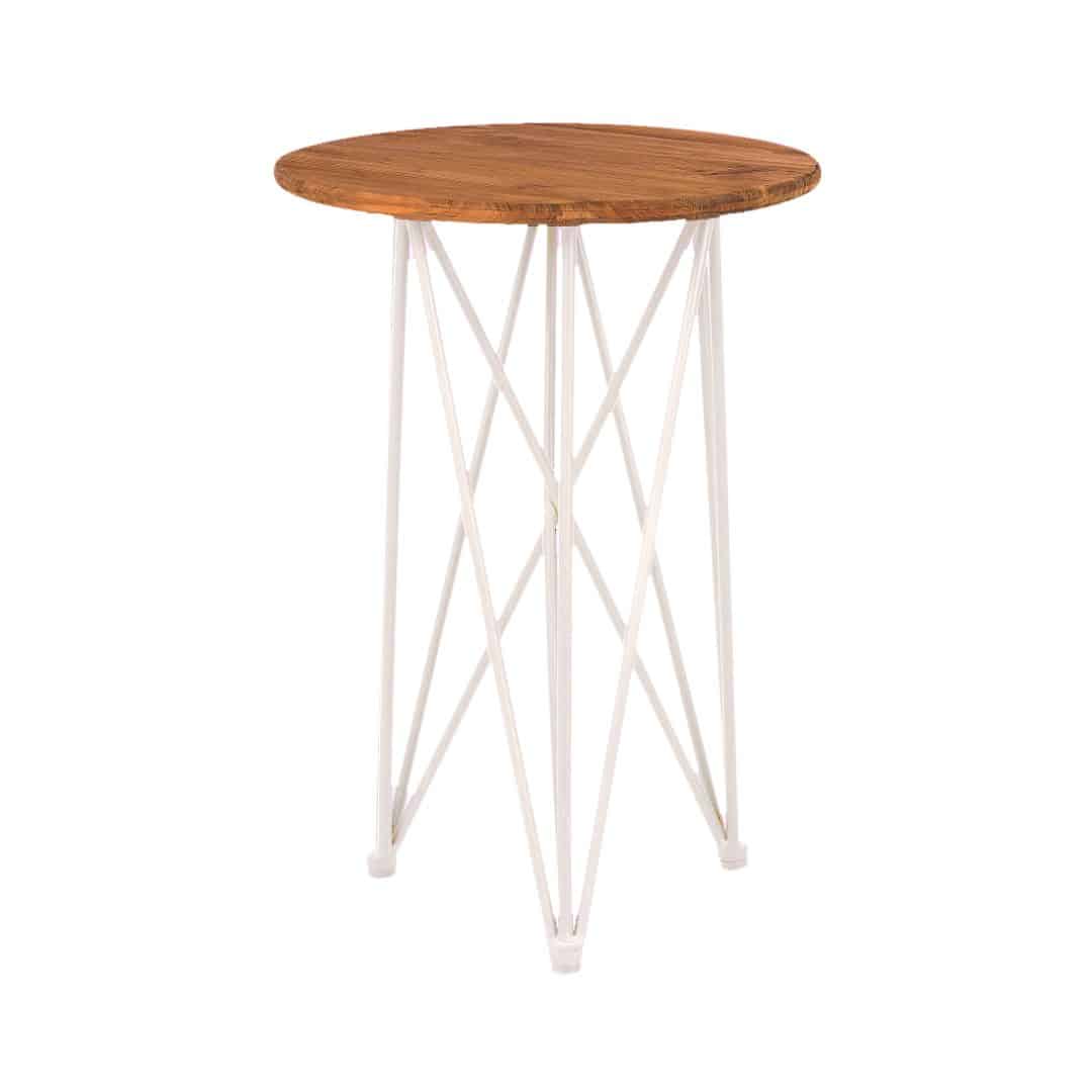Frankie Round Side Table – White with Timber Top