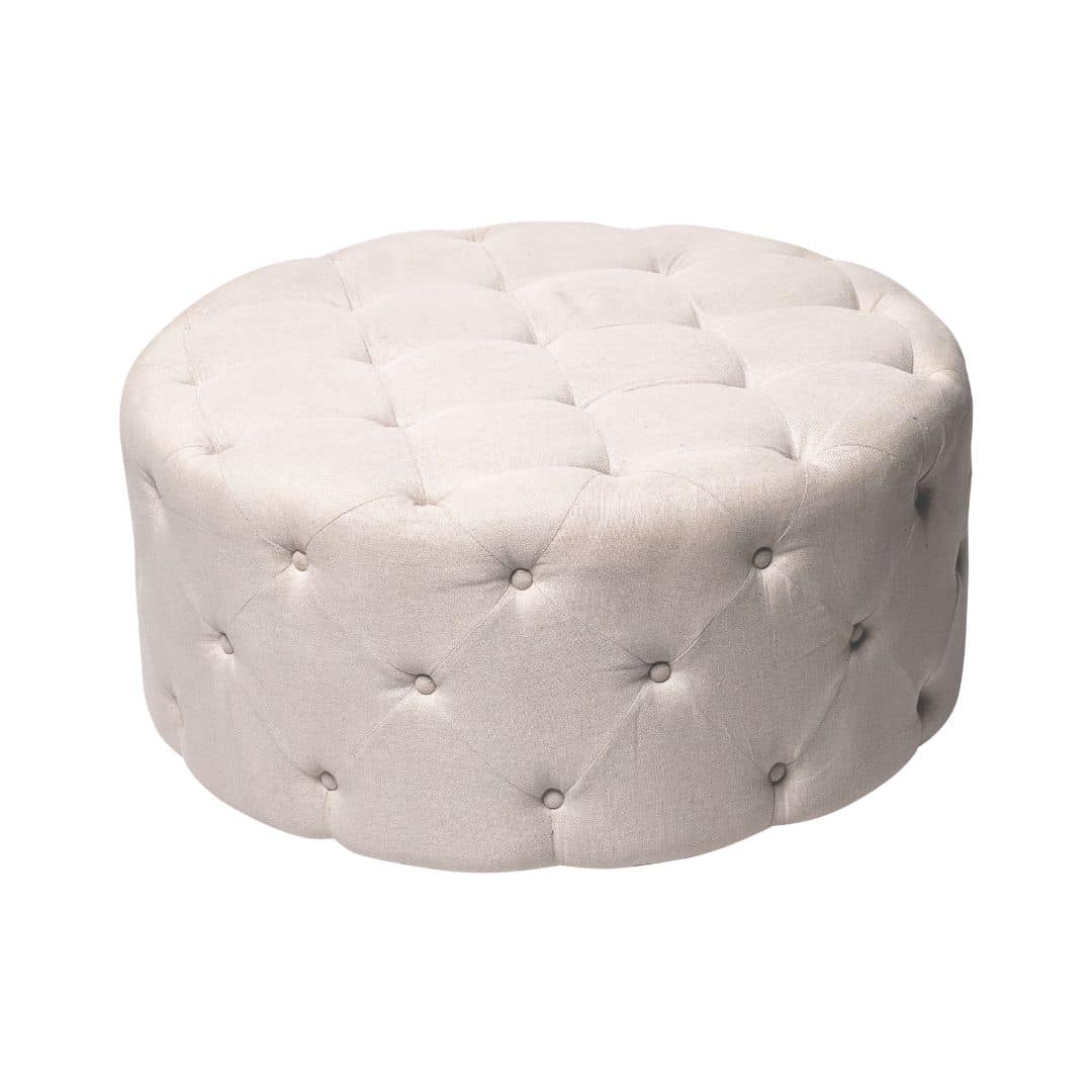 French Bouton Ottoman – Linen