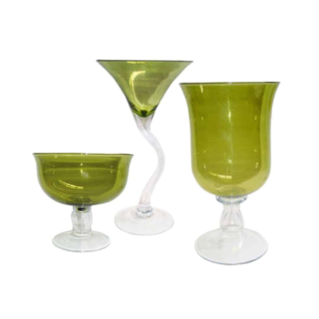 Urn Vase – Olive Green with Clear Base – Set of Three