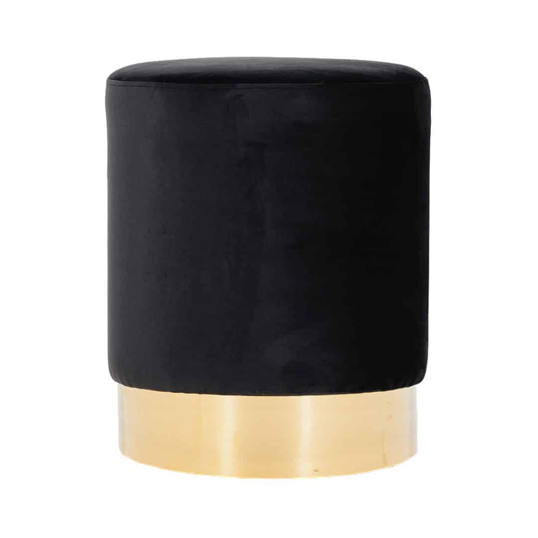 Harlow Ottoman – Black Velvet with Wide Gold Band