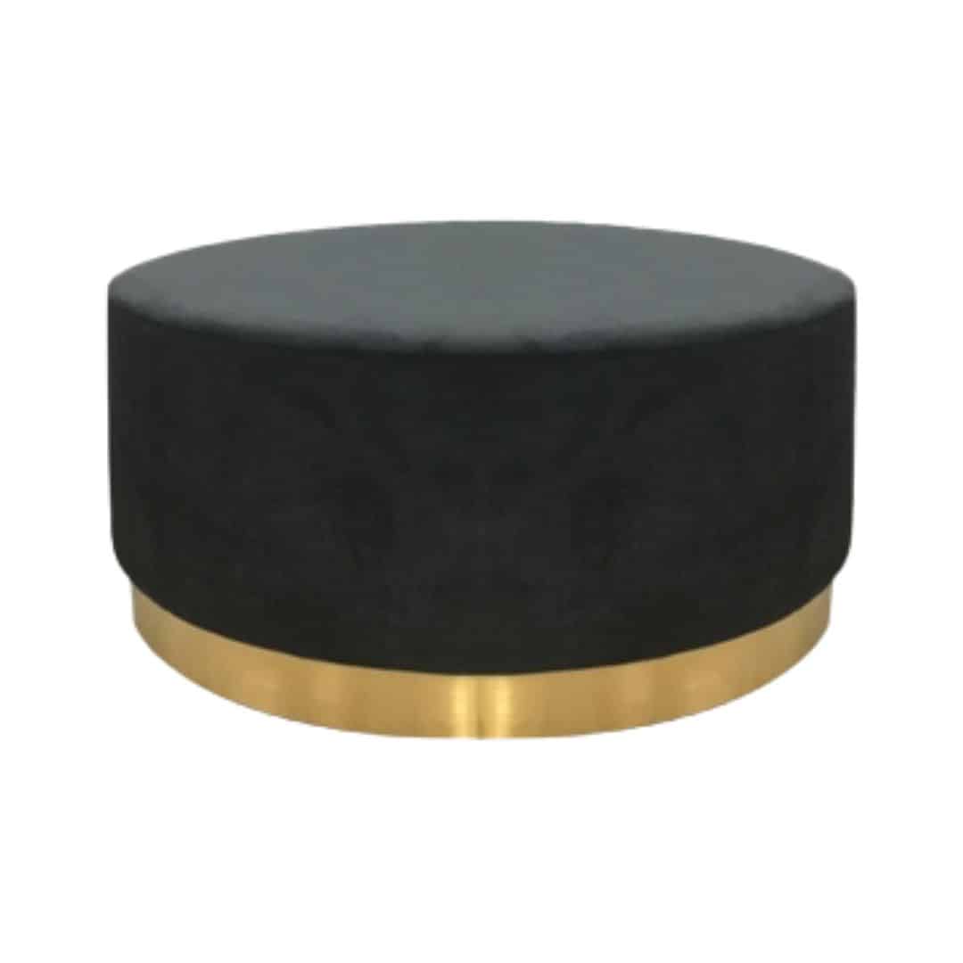 Harlow Ottoman – Black with Wide Gold Band – Large