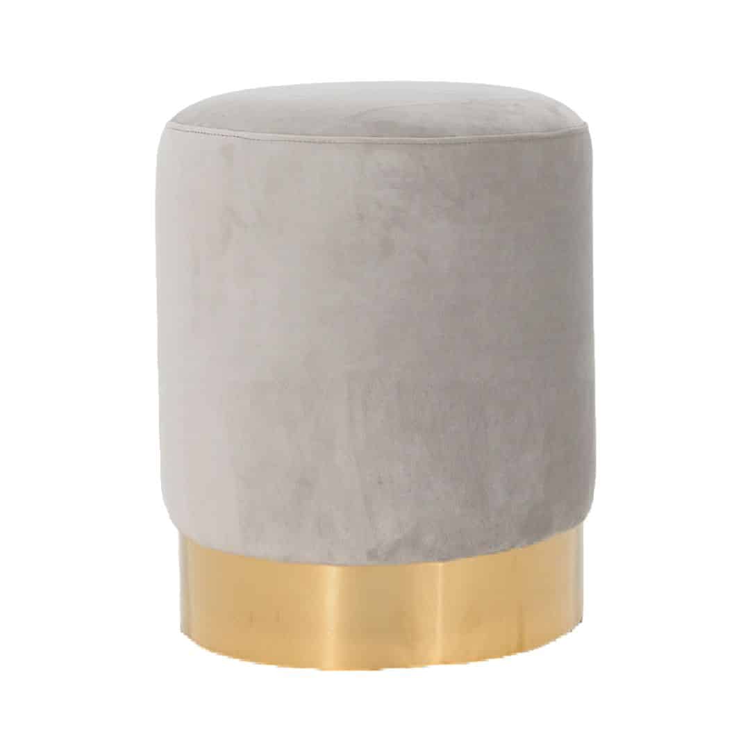 Harlow Ottoman – Dove Grey Velvet with Wide Gold Band