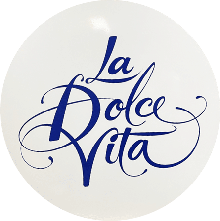 La Dolce Vita Sign – Blue Text on White Gloss Acrylic – 100cm x 100cm