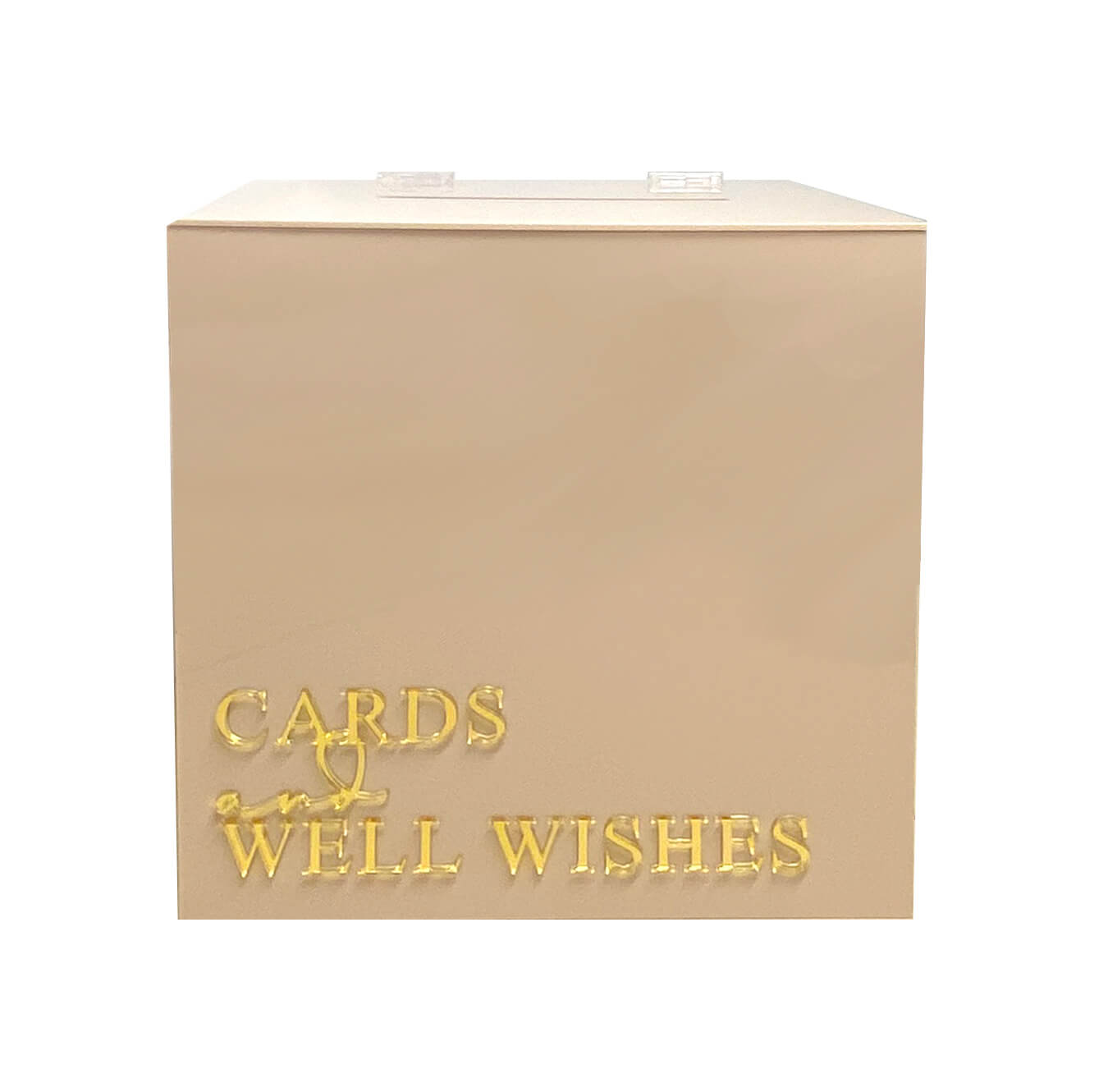 Wishing Well – Latte Acrylic with Gold “Cards & Well Wishes” Text – 30cmW x 30cmD x 30cmH