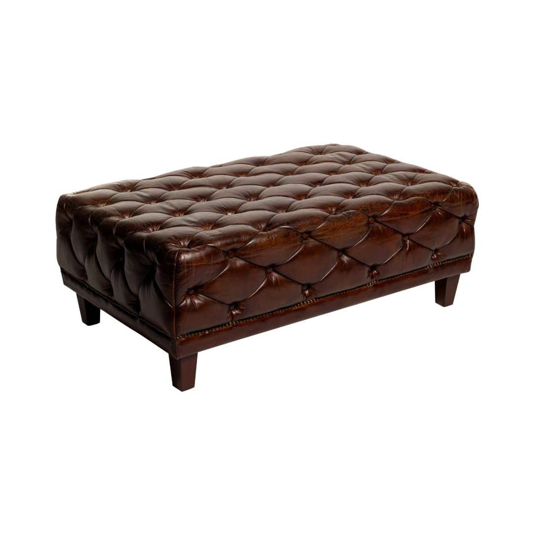 Oxford Chesterfield Ottoman – Chocolate Brown Leather