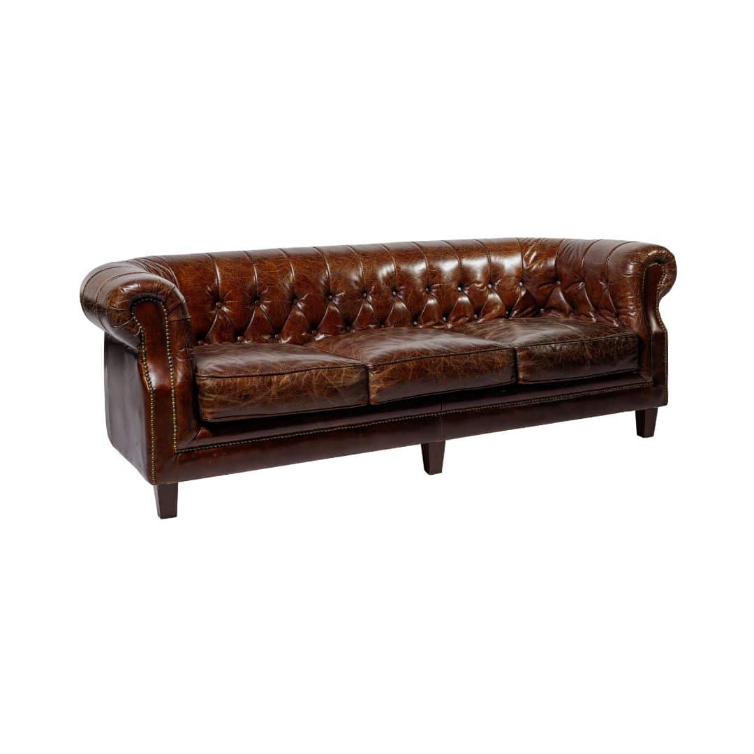Oxford Chesterfield Three Seater Lounge – Chocolate Brown Leather