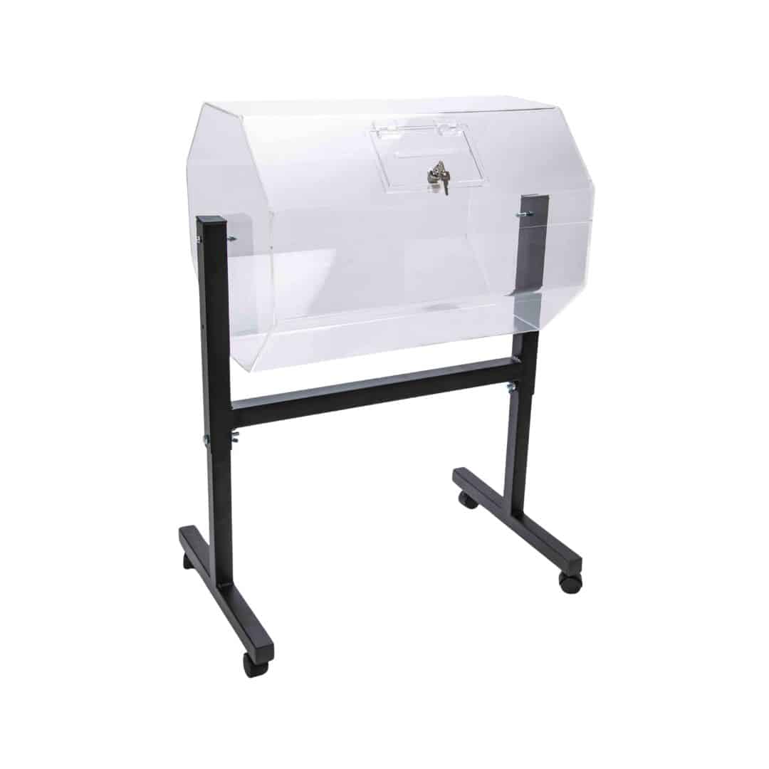 Raffle Barrel on Black Stand – Clear Acrylic