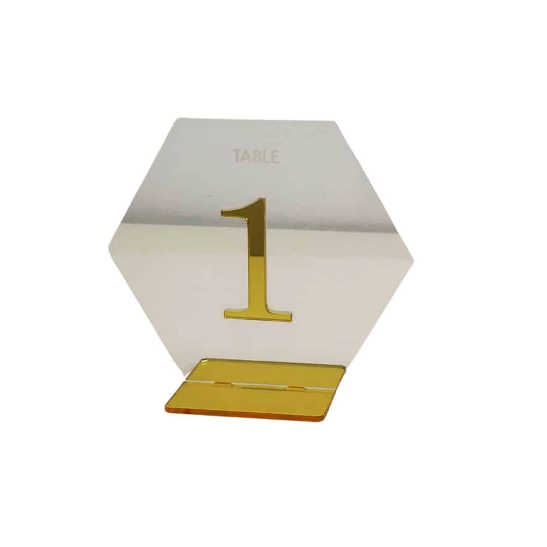 Table Number – Gold Hexagonal Acrylic – 9cmW x 9cmH