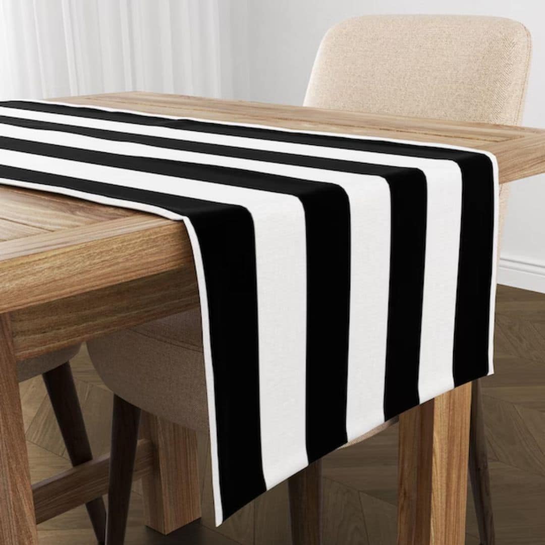 Table Runner – Black and White Striped – 30cmW x 280cmL