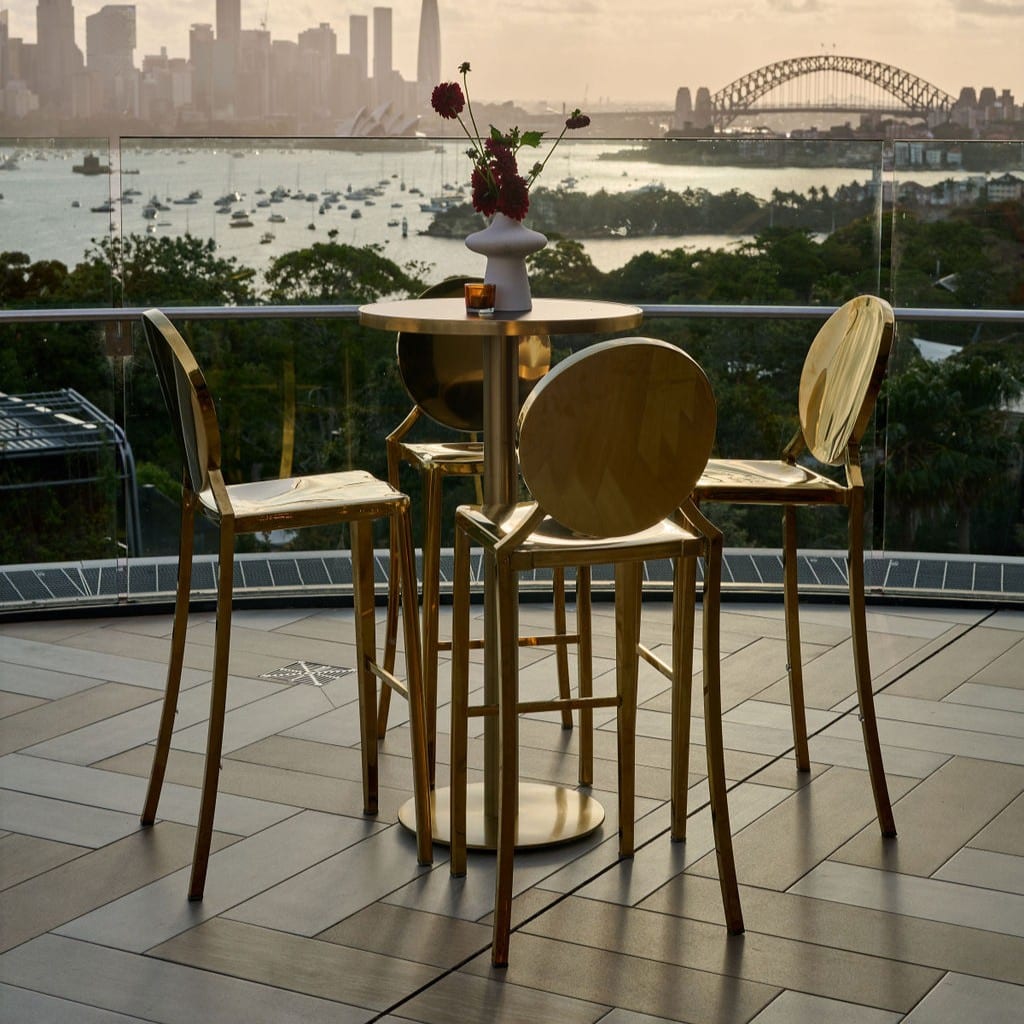 Cameo Bar Stool – Gold – 38cmW x 40cmD x 114cmH