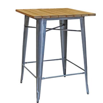 Tolix Bar Table – Galvanised with Timber Top – 80cmW x 108cmH